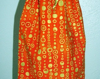 Orange and Green Wine Bottle Bag - Reversible - Drawstring - Reusable