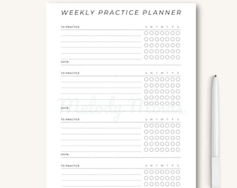 Planejador Semanal de Prática Musical | Acompanhamento de Progresso (PDF para Impressão)