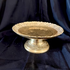 Vintage Heavy Brass Pedestal Bowl 6”, Brass Candle Holder, Brass Trinket Dish