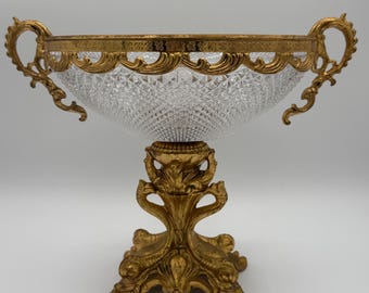 Vintage Lovesky & Lovesky Crystal Tazza French Style Centerpiece Hollywood Regency Gilt Bowl