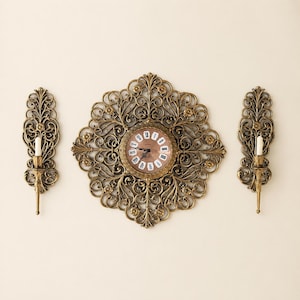 Vintage Burwood Clock & Sconce Set | Hollywood Regency Gold Wall Decor | Rococo Wall Clock | Matching Burwood Sconces