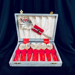 Antique Silverplate Dessert Spoon Set: Sheffield England, Shell Design
