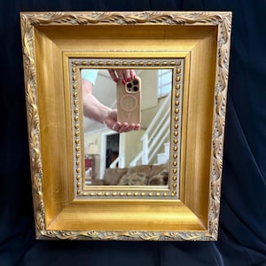 Vintage gold gilt wooden  framed rectangular shaped wall mirror, Accent Mirror, Decorative Wall Mirror
