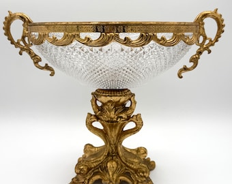 Vintage Lovesky & Lovesky Crystal Tazza French Style Centerpiece Hollywood Regency Gilt Bowl