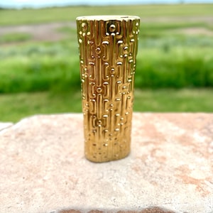 MCM Retro Gold Oval Geometric Design Vase 11 7/8”