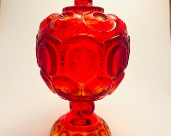 L. E. Smith Amberina Carnival Glass Lidded Compote Dish