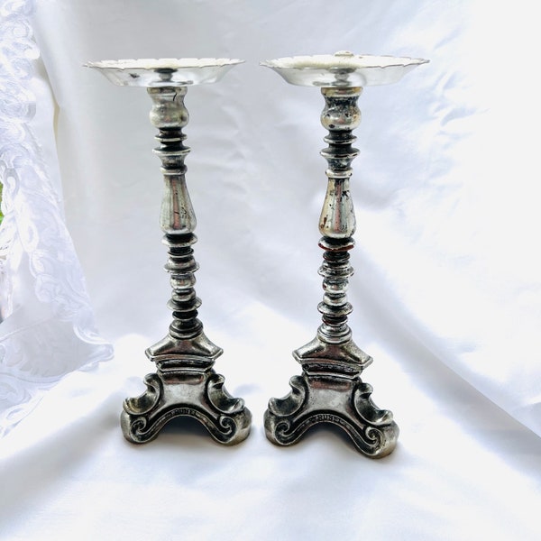 Pair of Rubel silver metal  candle holders