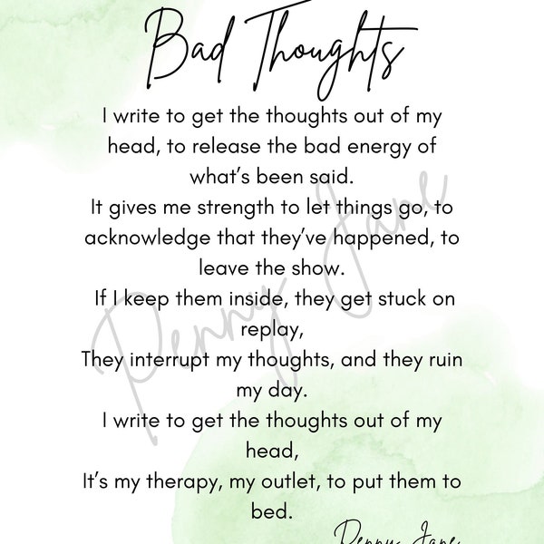 Bad Thoughts Poem I Digital Poetry Print I Inspirational Poetry