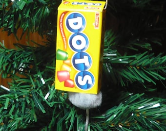 Gray Mouse  Butt in a Dots Candy Box Christmas Ornament Mouse