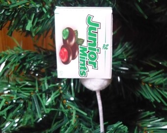 White Mouse Butt in a Christmas Junior Mints Candy Box Christmas Ornament