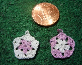 Granny Square Potholders Miniature 5 Sided Lavender Purple and White Hand Crocheted  1-12 scale for doll house printers drawer kitchen