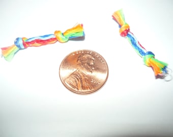 2 Rainbow Pride Dollhouse Miniature Rope Knot Dog Toys for Doll House in 1/12 Scale