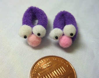 Purple Googlie Eyed Monster Slippers Miniature 1/12 scale for Dollhouse, Fairy Houses, Printers Drawer, Knick Knack Shelves