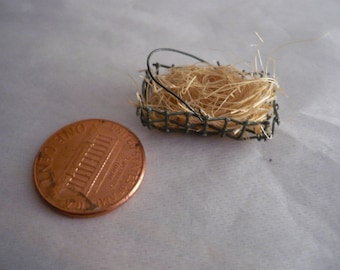 Miniature Wire Basket of Straw 1/12 Scale for Your Dollhouse, Printers Drawer or Knick Knack Shelf