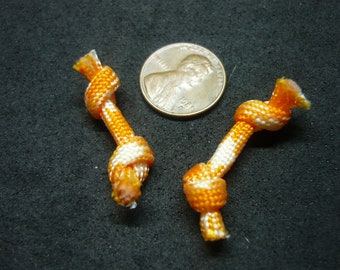 Two Orange and White Miniature Rope Knot Dog Toys for Doll House in 1/12 Scale Dollhouse