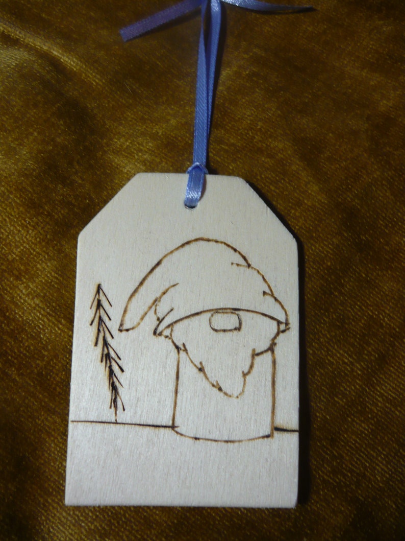 Swedish Inspired Tomte Gnome with Tree Wood Burned Sign Ornament