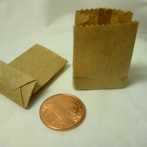 2 Miniature Brown Paper Grocery Bags 1/12 scale bag for dollhouse, printers drawer, knick knack shelf or scrapbooking