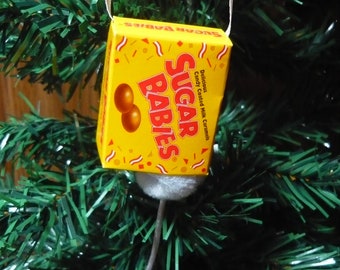 Gray Mouse Butt in a Sugar Babies Box Christmas Ornament