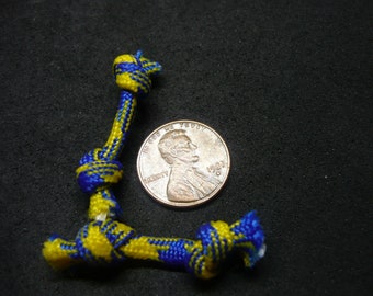 Two Blue and Yellow Miniature Rope Knot Dog Toys for Doll House in 1/12 Scale Dollhouse