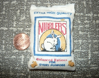 Miniature Bunny Food Extra High Quality Nibblers Rations Stuffed Feed Bag Sack 1/12 scale Doll House Barn