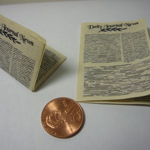 2 miniature newspapers 1/12 scale dollhouse, doll house, knick knack shelf, printers drawer, scrapbooking