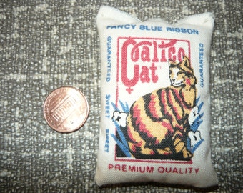 Calico Cat Feed Bag Miniature 1/12 Scale Feed Sack Dollhouse Barn Stuffed