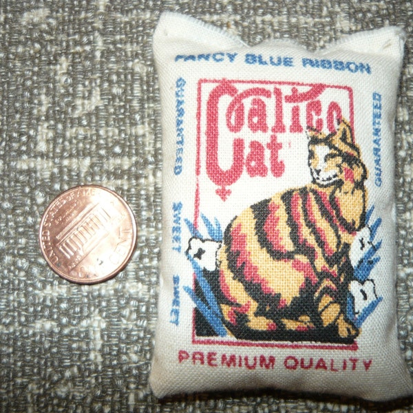 Calico Cat Miniature Feed Bag Full 1/12 Scale Feed Sack Dollhouse Barn Feedbag Feedsack