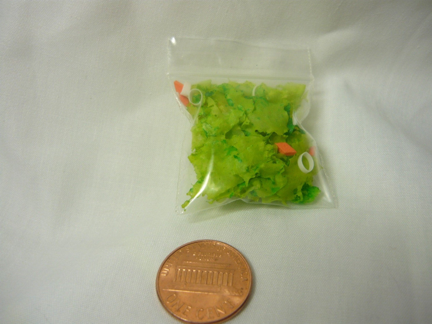 Miniature Tossed Salad with Carrots and Onions Bagged 1/12 scale for Doll House, Printers Drawer, Scrap Booking