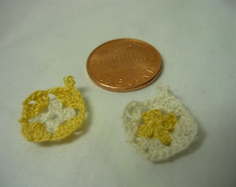 Granny Square Potholders 2 Miniature White and Yellow Hand Crocheted 1/12 scale doll house printers drawers scrap booking dollhouse kitchens