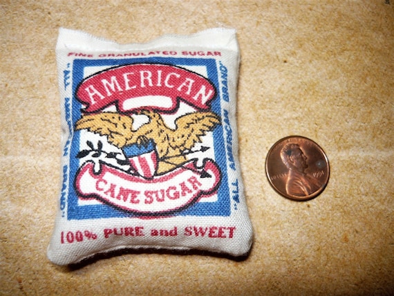 Miniature American Cane Sugar Feed Bag Stuffed Feed Sack 1/12 Scale Dollhouse Barn Kitchen