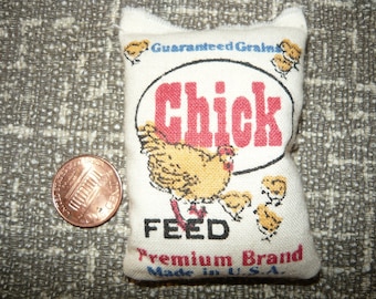 Chick Feed Sack Stuffed Chicken Feed Bag Dollhouse Miniature 1/12 Scale Feed Sack