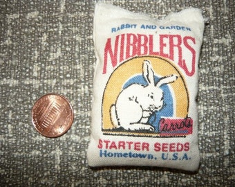 Nibblers Starter Seeds Miniature Rabbit and Garden Feed Bag Sack 1/12 scale Doll House