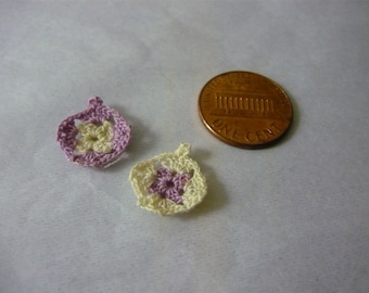 2 Miniature Potholders Hand Crocheted 1/12 Scale White and Purple for Doll House Printers Drawers Scrapbooking Dollhouse Kitchens