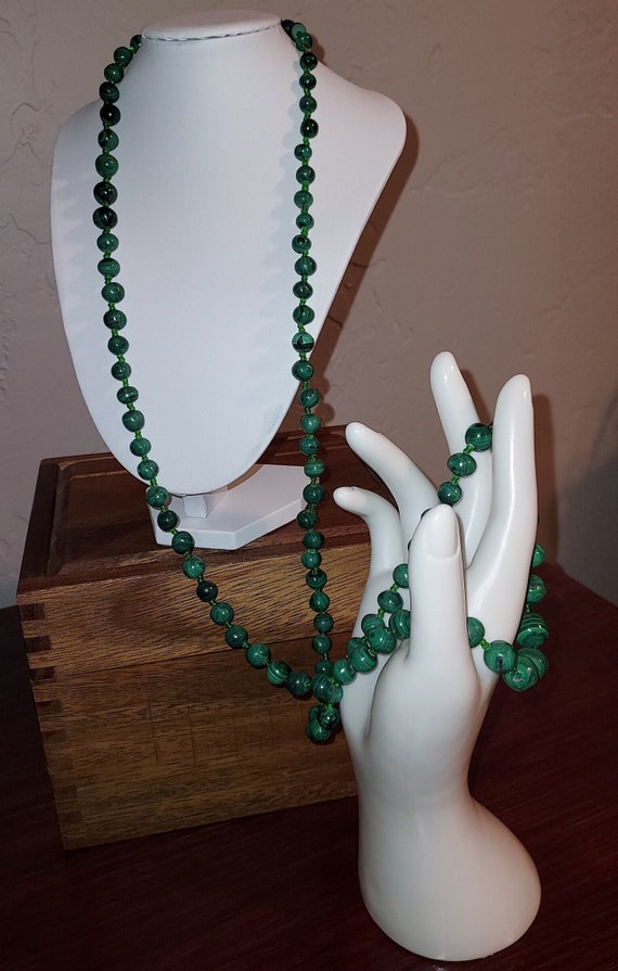 Malachite Beaded Necklace. 42" Length.