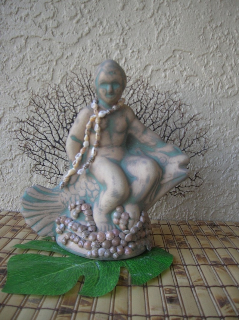 Prince Neptune Statue, Sea Fan Tropical Decor Florida Grouper Beach Decor image 1