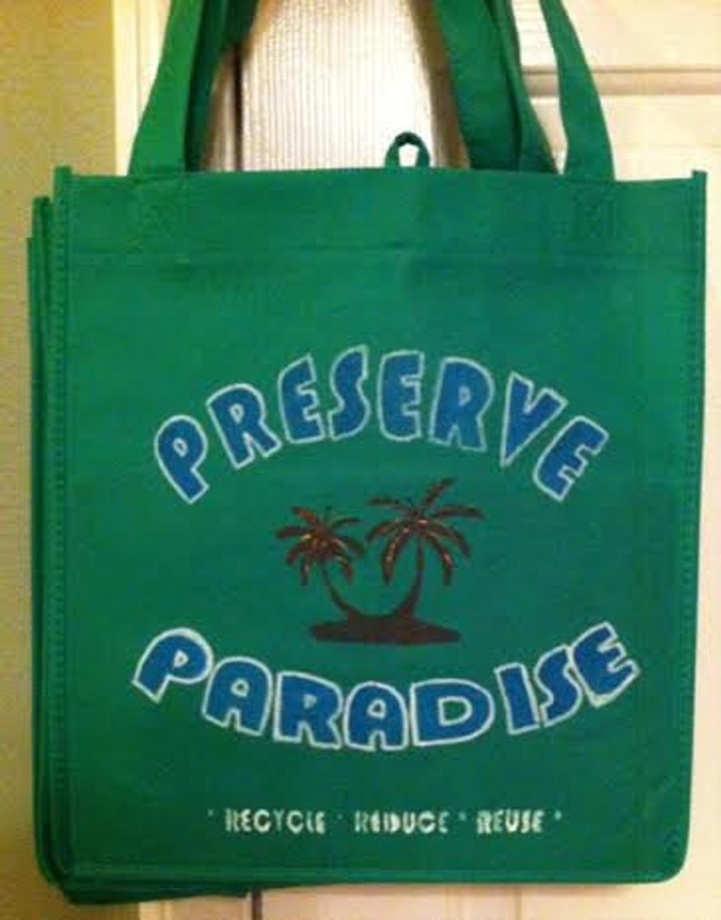 EARTH DAY Preserve Paradise, Reusable Market Bags, Recycle, Reuse, Ecology, Save the Earth image 1