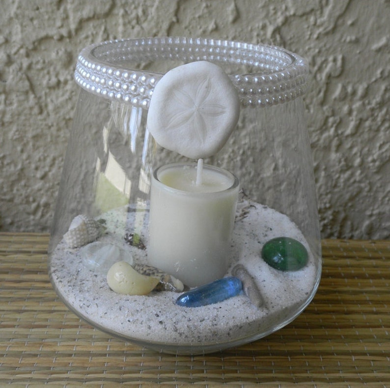 Beach Candle Votive With Pearls, Beach Sand and Seashells Etsy