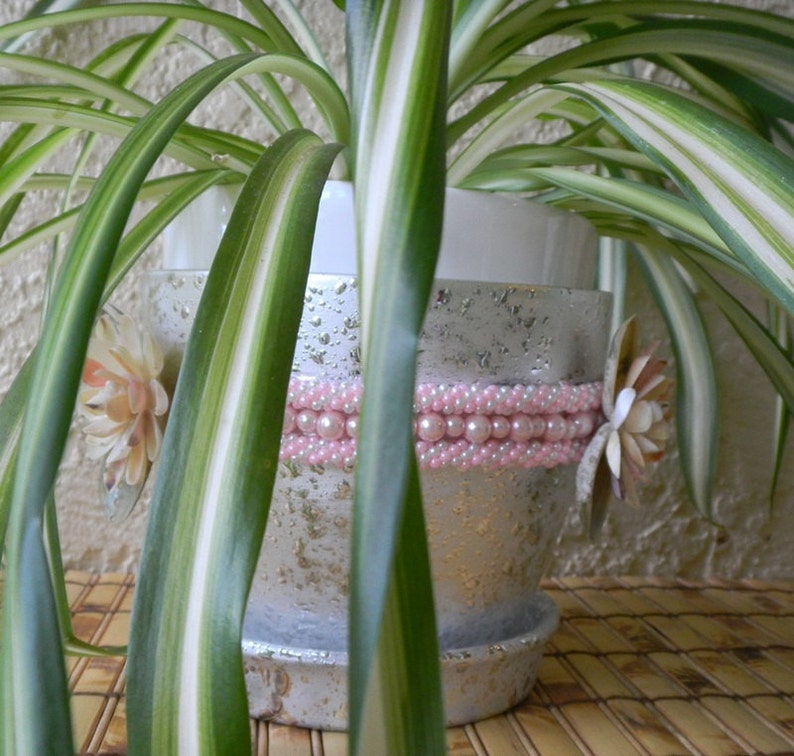 Silver Plant Pot Planter 6 inch pot Seashell Embellished Etsy