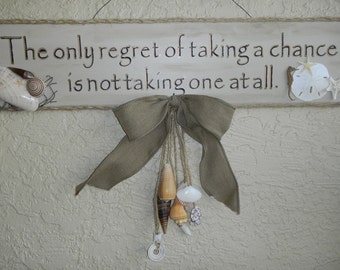 Letrero de pared de madera de concha, decoración de playa, cáñamo trenzado y arpillera