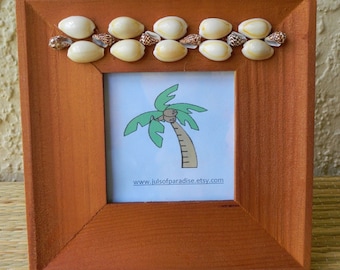 Marco de fotos de madera adornado con conchas marinas, foto de 2 1/2 pulgadas