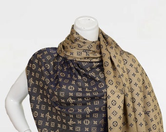 Vintage Lv Cotton Shawl, Designer Lv Scarf, Monogram Shawl, Unisex Scarf, Luxury Shawl