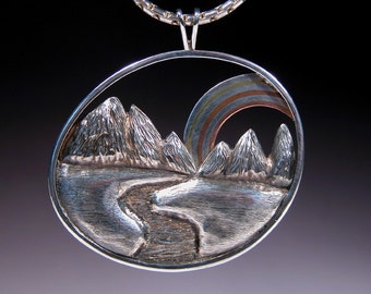 Sterling Silver Pendant with Marriage of Metals MOUNTAIN RAINBOW