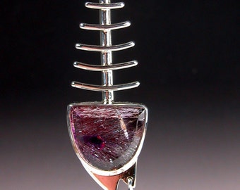 Pendant in Sterling with Lepidocrocite and Amethyst  in Quartz Hooked On Oil