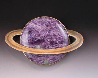 Charoite Brooch in 18 karat gold with 18 karat, 14 karat, Sterling Silver and Palladium WATER PLANET