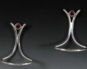 Sterling Silver Earrings with 3mm. Rhodolite Garnets Sterling Posts. ePA1