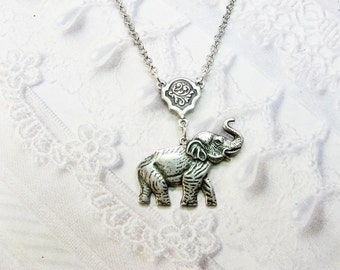 Silver Necklace - Silver Elephant Necklace - Lucky Elephant Necklace - by BirdzNbeez - Birthday Best Friend Wedding Bridesmaids
