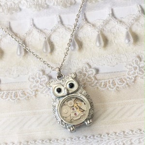 Silver Owl Necklace STEAMPUNK OWL Jewelry by BirdzNbeez Wedding Birthday Bridesmaids Gift image 1