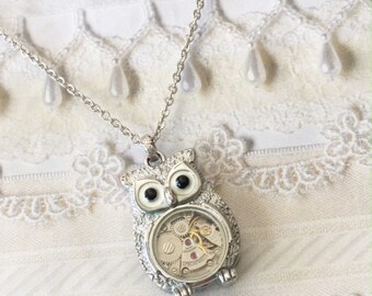 Silver Owl Necklace - STEAMPUNK OWL - Jewelry by BirdzNbeez -  Wedding Birthday Bridesmaids Gift