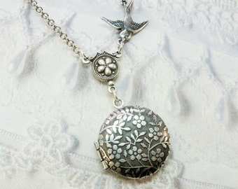 Silver Locket Necklace - LITTLE FLOWER LOCKET - Miniature Locket - Jewelry by BirdzNbeez - Christmas Wedding Birthday Daughter Gift