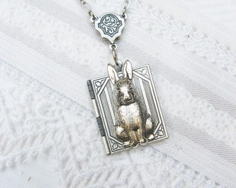 Silver Locket Necklace - Silver Honey Bunny - Book Locket by BirdzNbeez